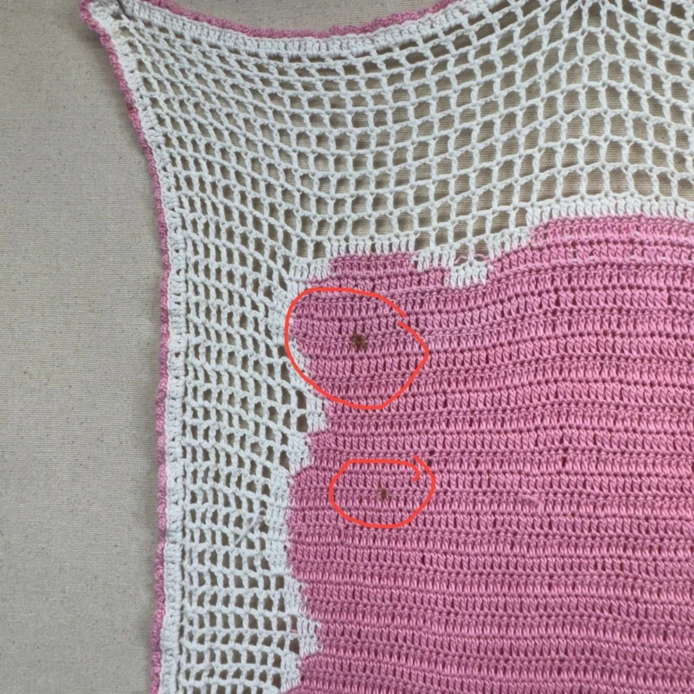 Handmade Vintage Crochet Baby Blanket Pink White Popcorn Stitch Bunny Rabbit